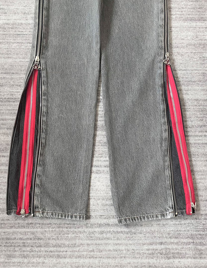 diesel gray red zipper flared jeans