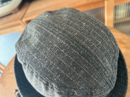 unique gray bucket hat with logo patch