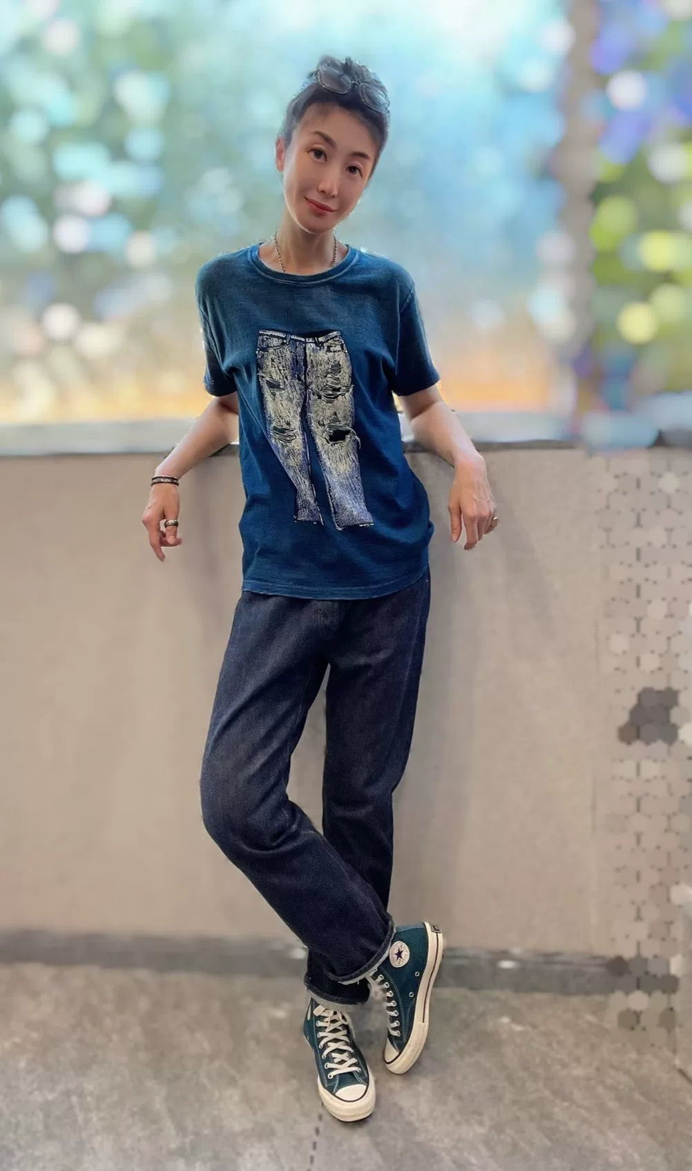 Kapital Indigo Jeans Print Distressed T-shirt