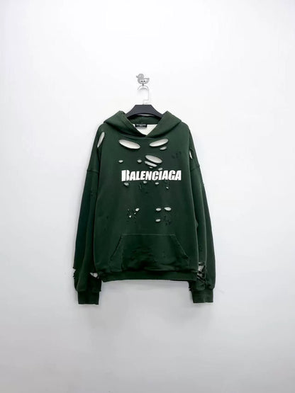 balenciaga distressed logo hoodie green