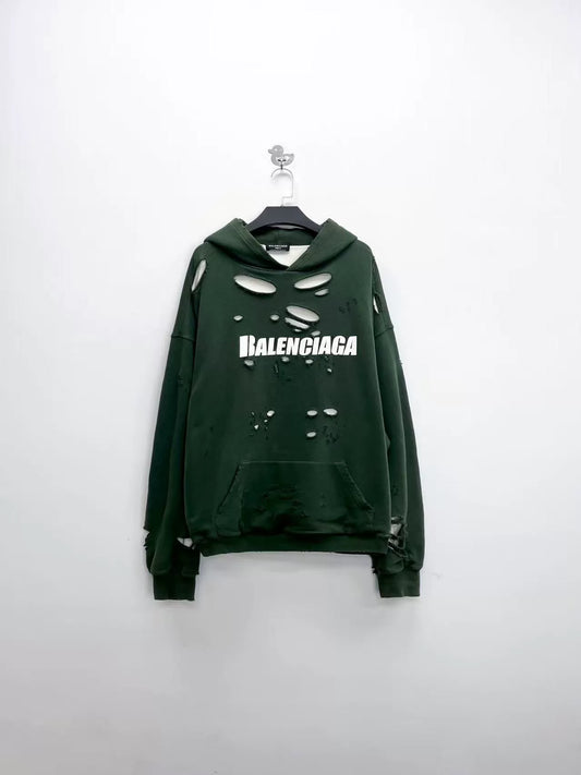 balenciaga distressed logo hoodie green