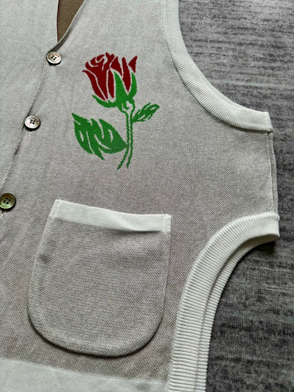 vintage floral knit sleeveless wool vest