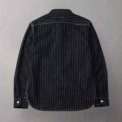 The Flat Head Wabash Stripe Workwear Denim Shirt
