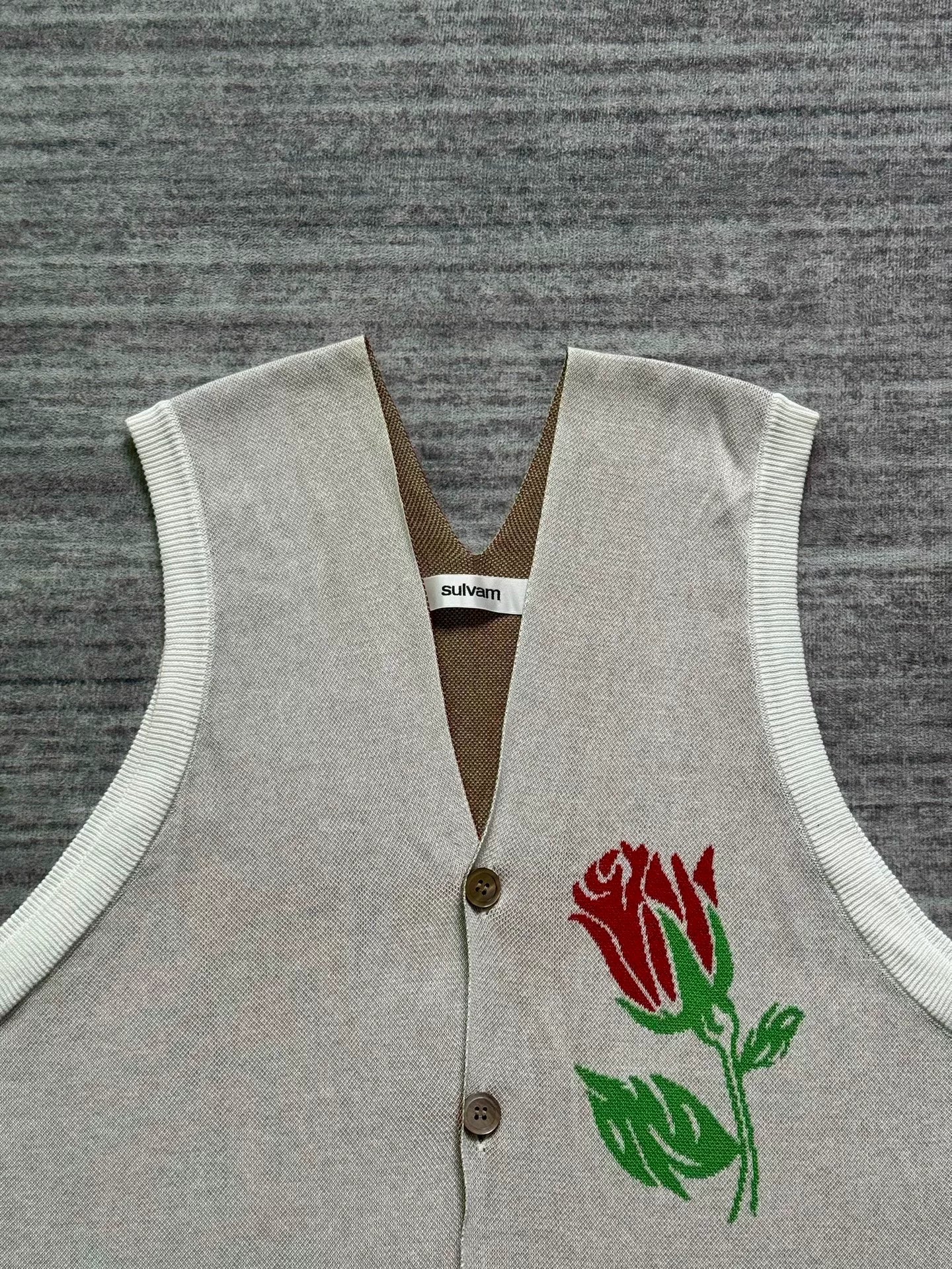vintage floral knit sleeveless wool vest