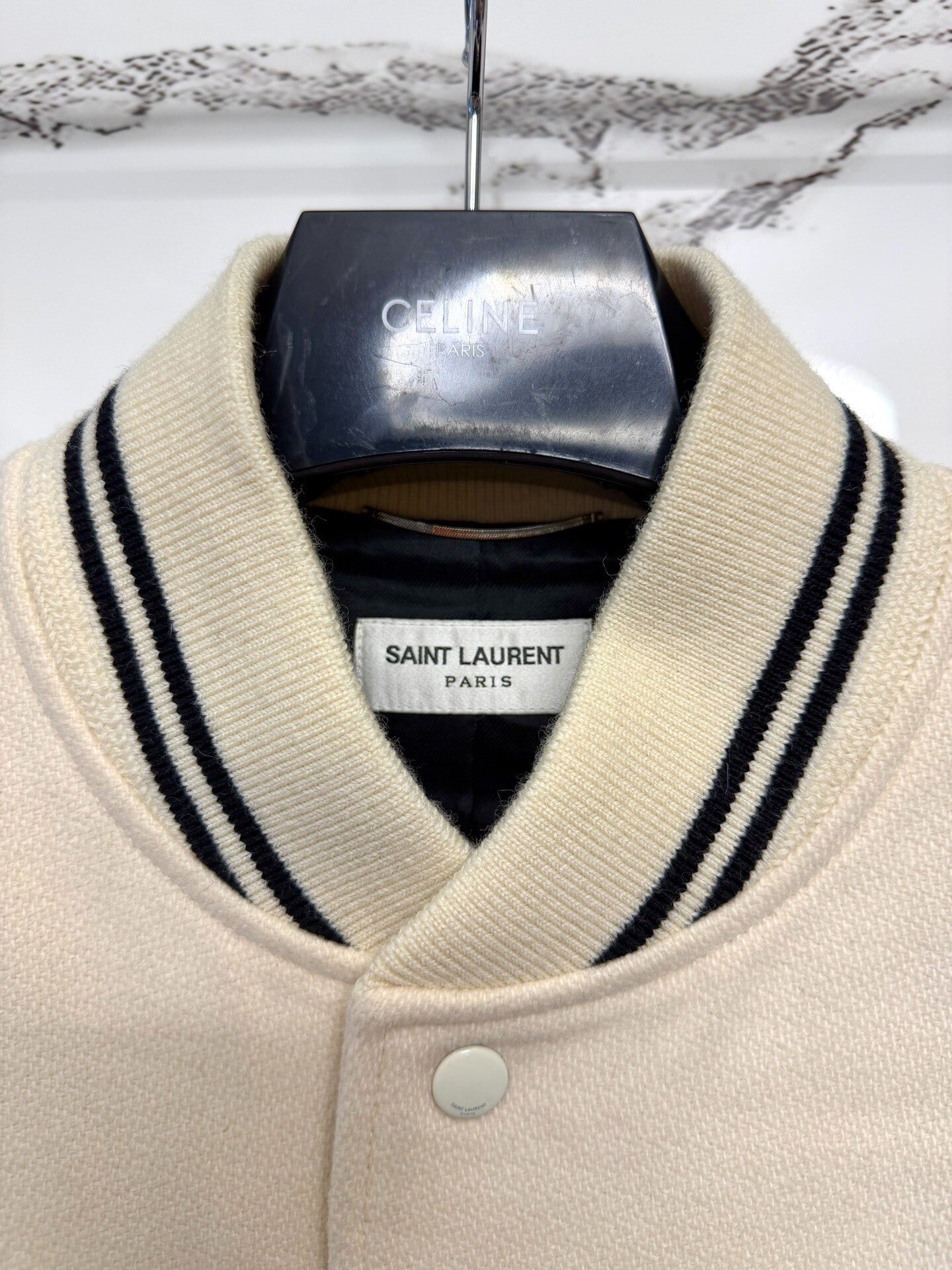 saint laurent white leather baseball jacket