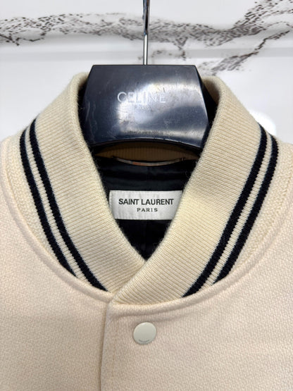 saint laurent white leather baseball jacket