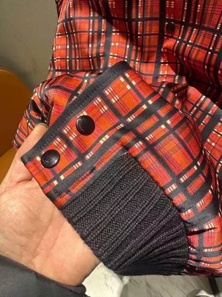 Saint Laurent Red Black Plaid Satin Jacket