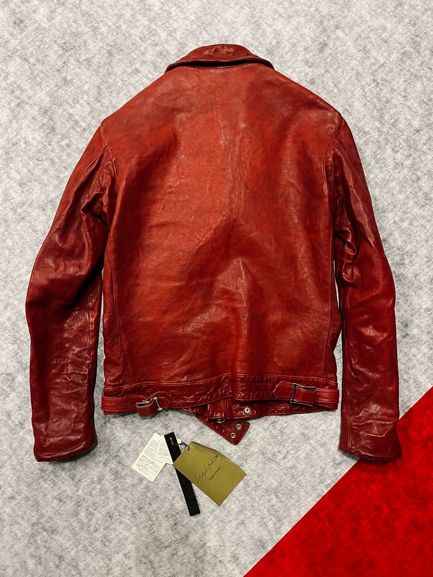 yohji yamamoto red leather biker jacket