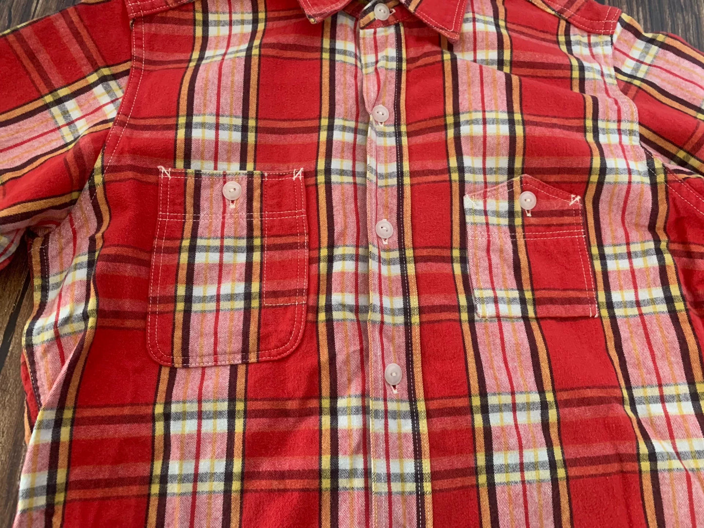 bright red plaid short sleeve shirt