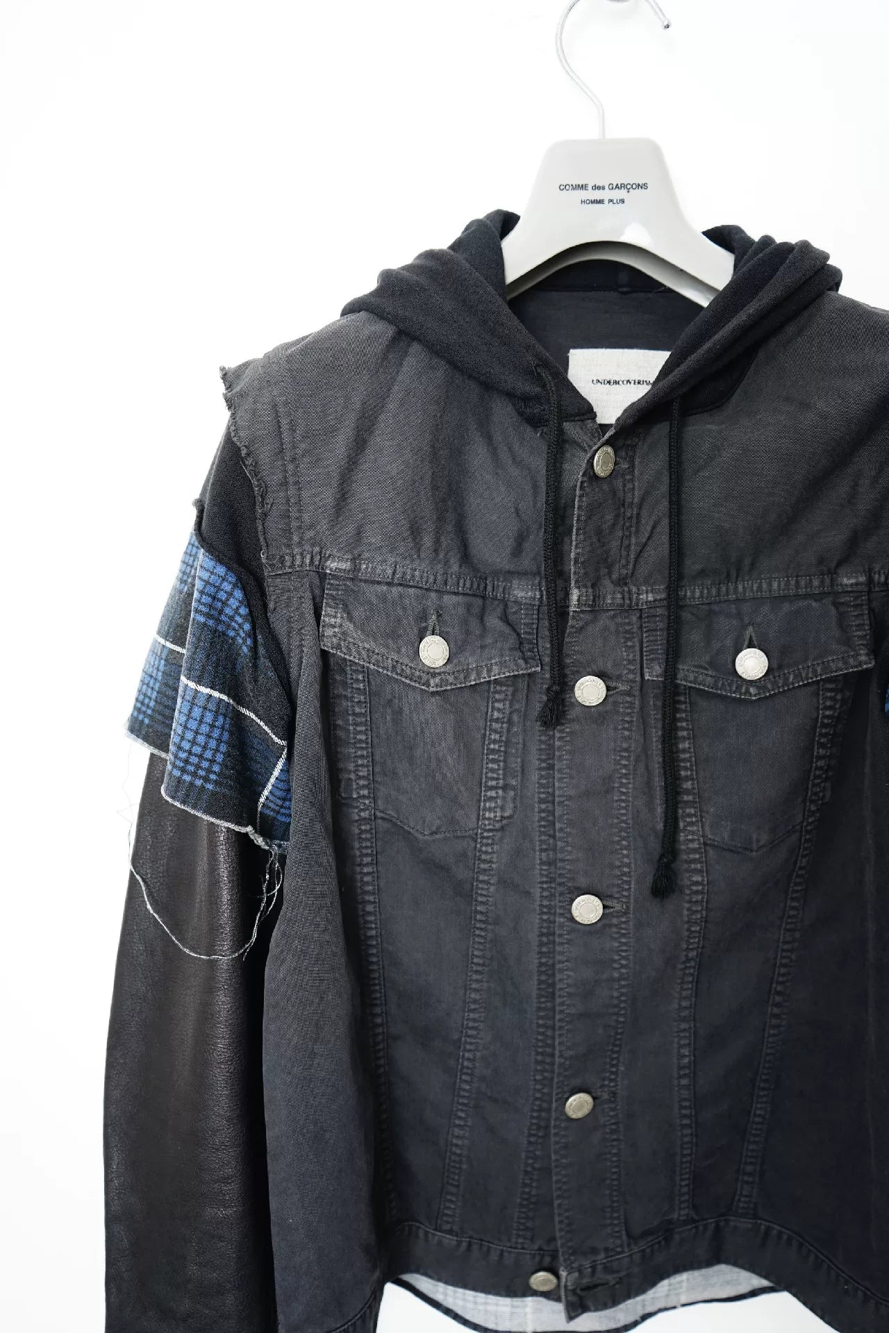 Undercover Patchwork Leather Sleeve Denim Jacket