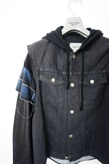 Undercover Patchwork Leather Sleeve Denim Jacket