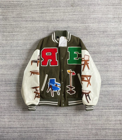 readymade baseball jacket with leather sleeves