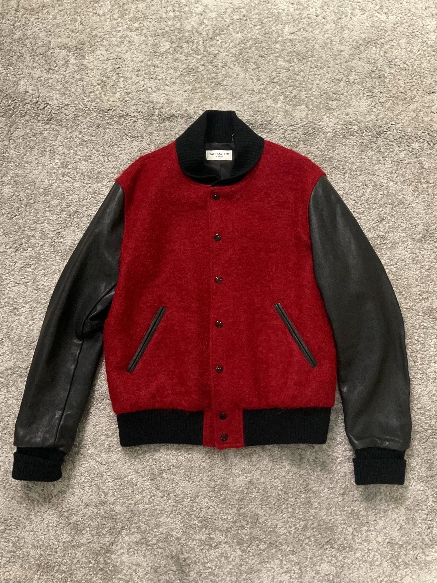 Saint Laurent Leather Sleeve Varsity Jacket