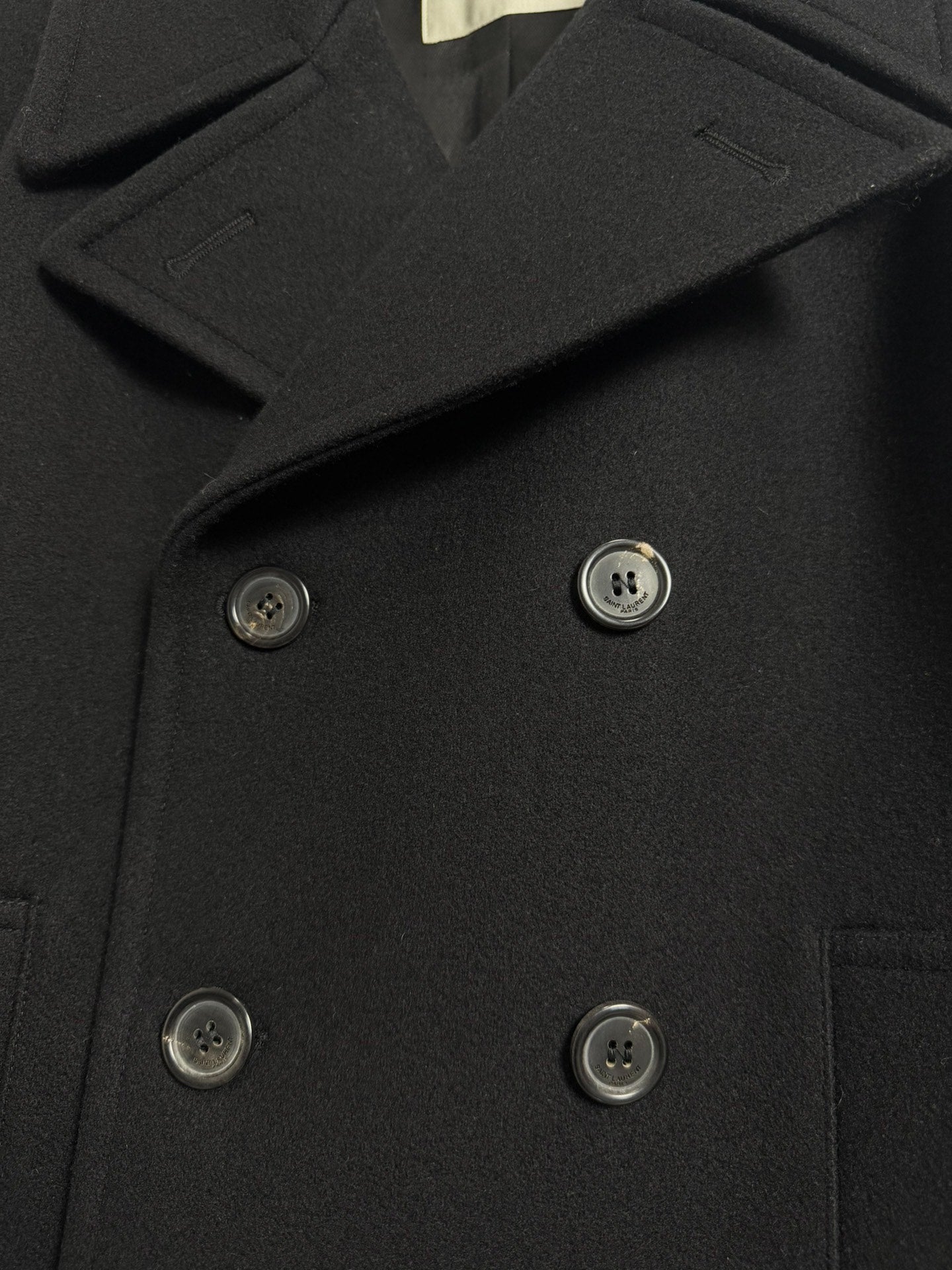 Saint Laurent Black Double-Breasted Wool Coat