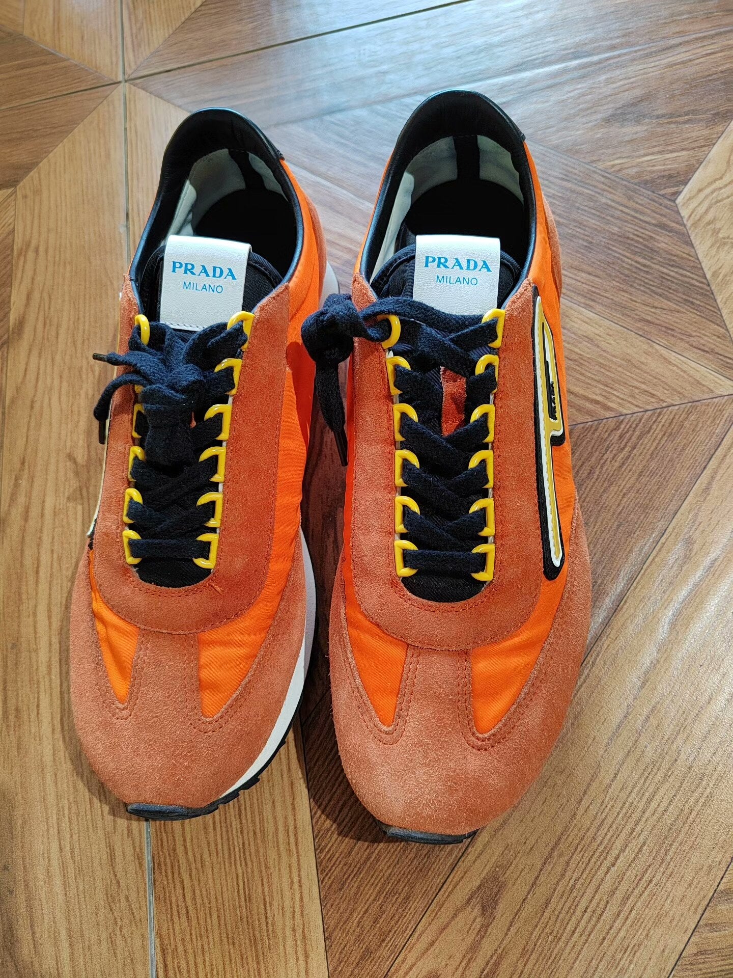 PRADA Orange Suede Sneakers for Sale