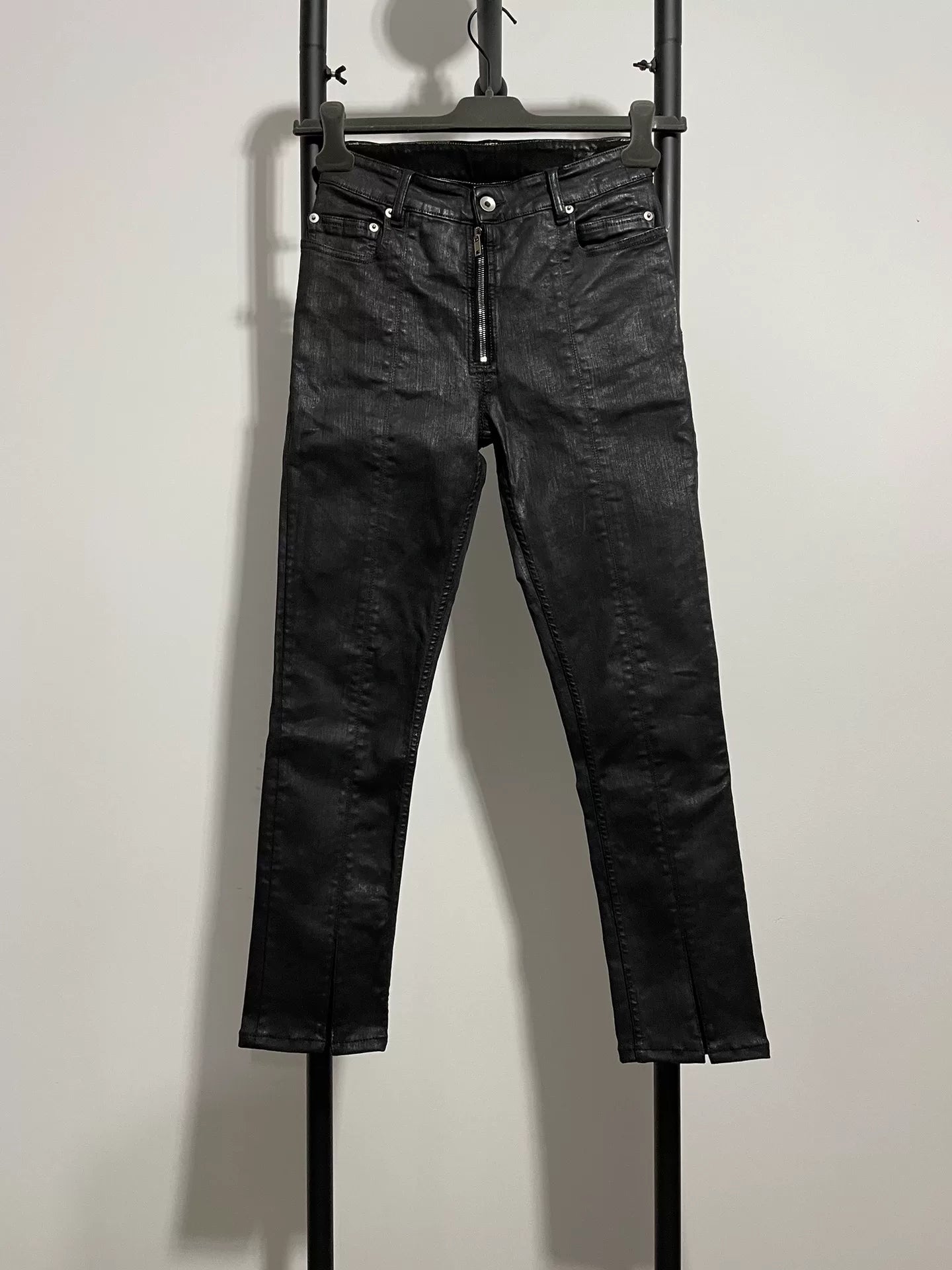 rick owens black waxed long pants