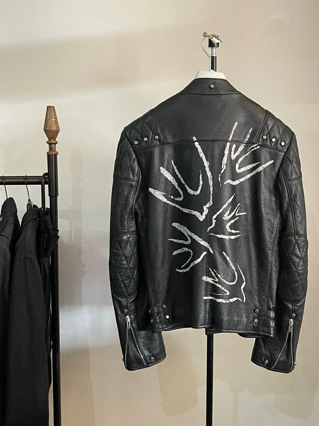 alexander mcqueen leather jacket with swallow design