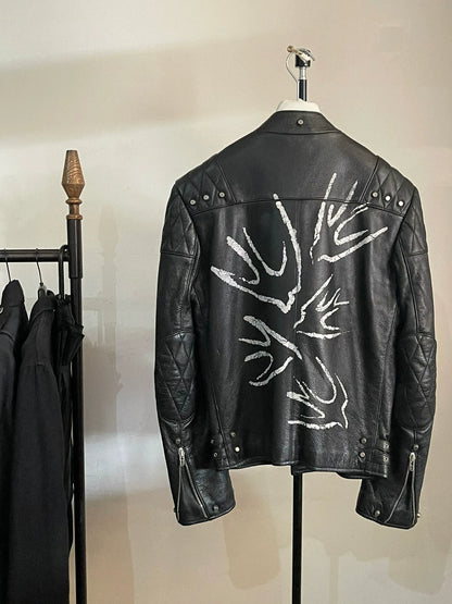 alexander mcqueen leather jacket with swallow design