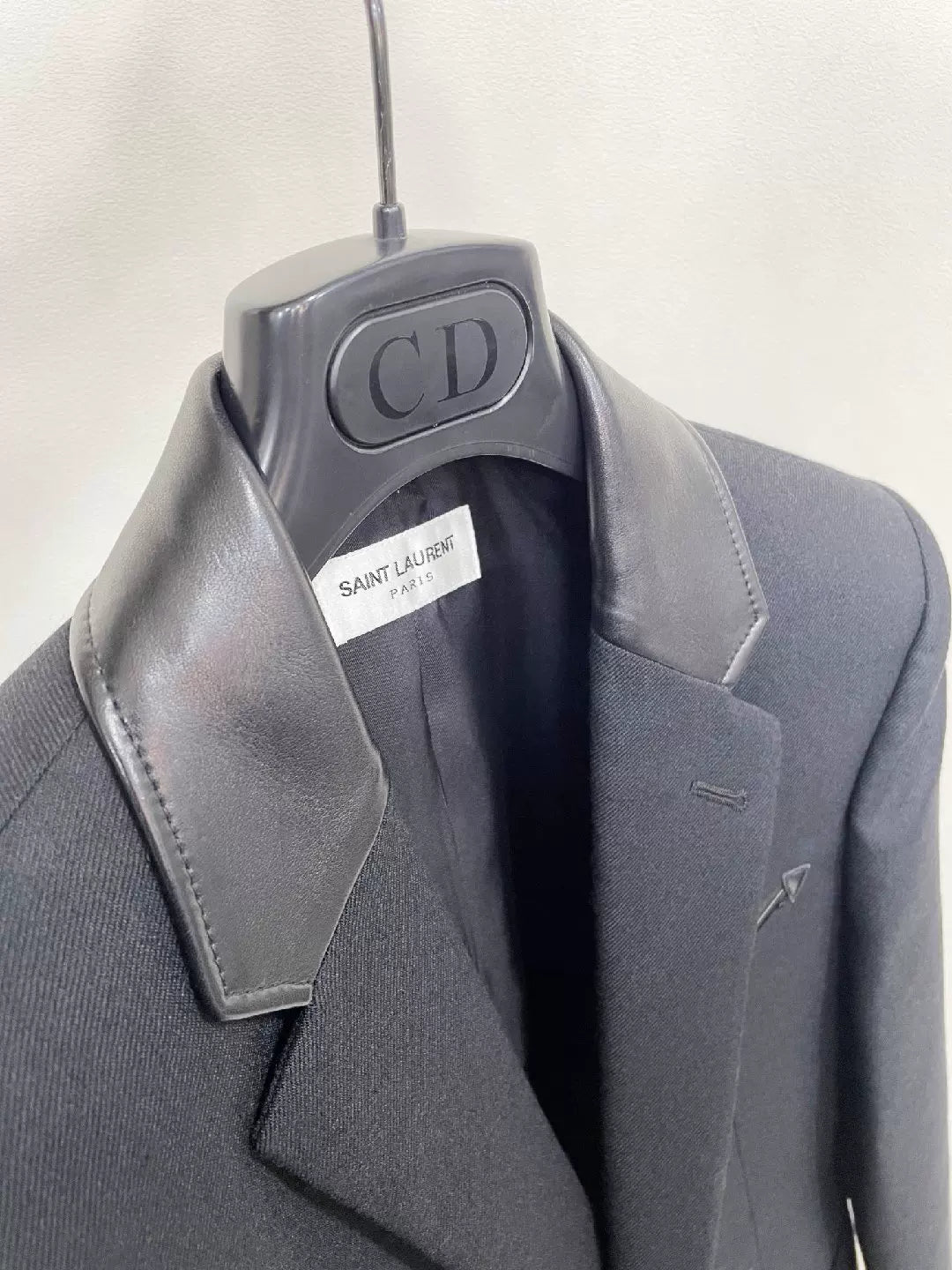 Saint Laurent Wool Leather Collar Blazer