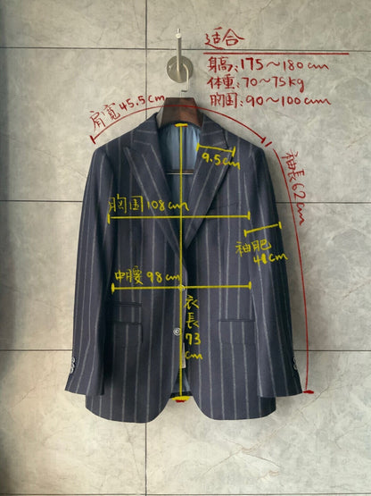 Navy Blue Striped Wool Blazer