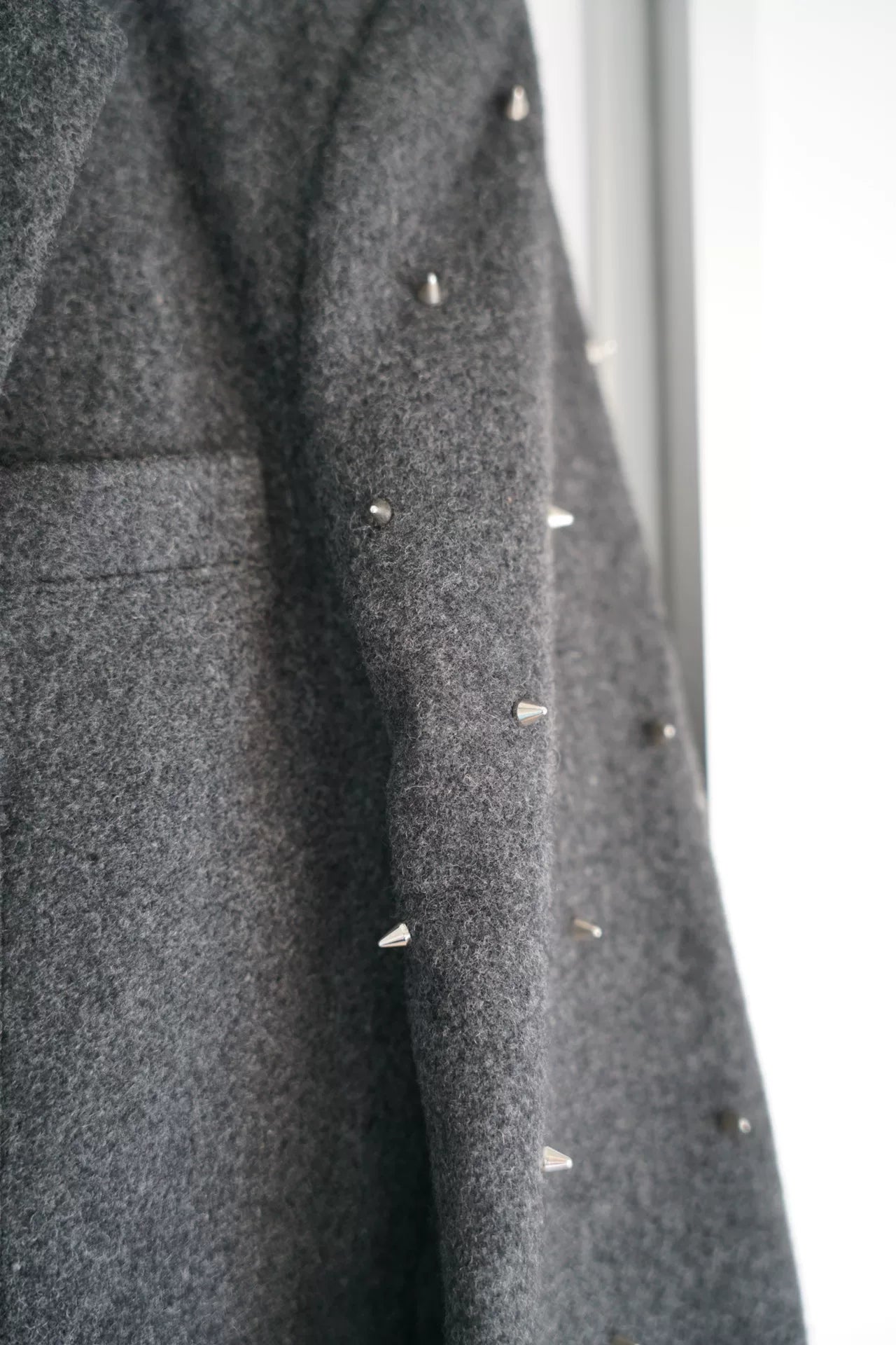 gray wool coat with studs by Sulvam
