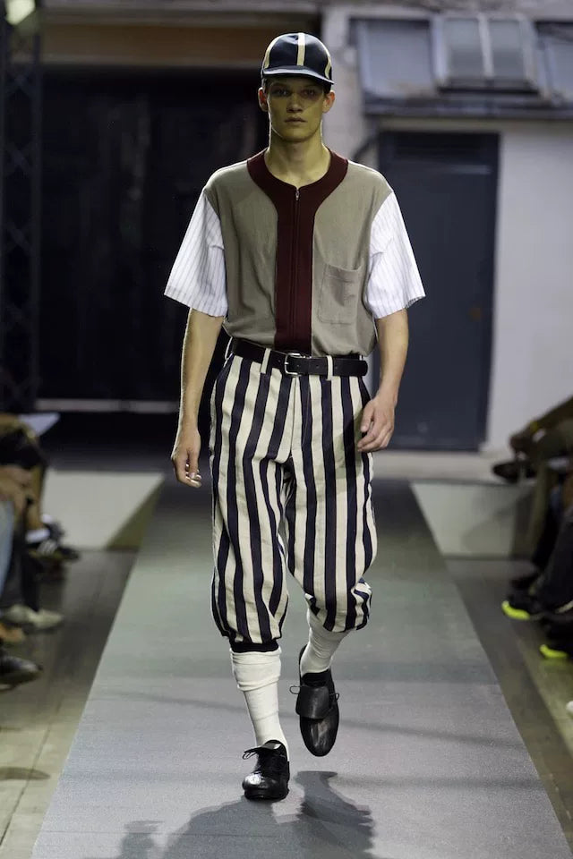 yohji yamamoto striped baseball pants