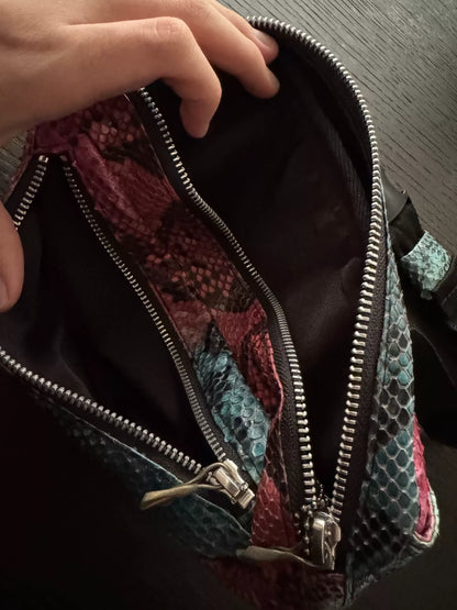 python leather waist bag with vivid print