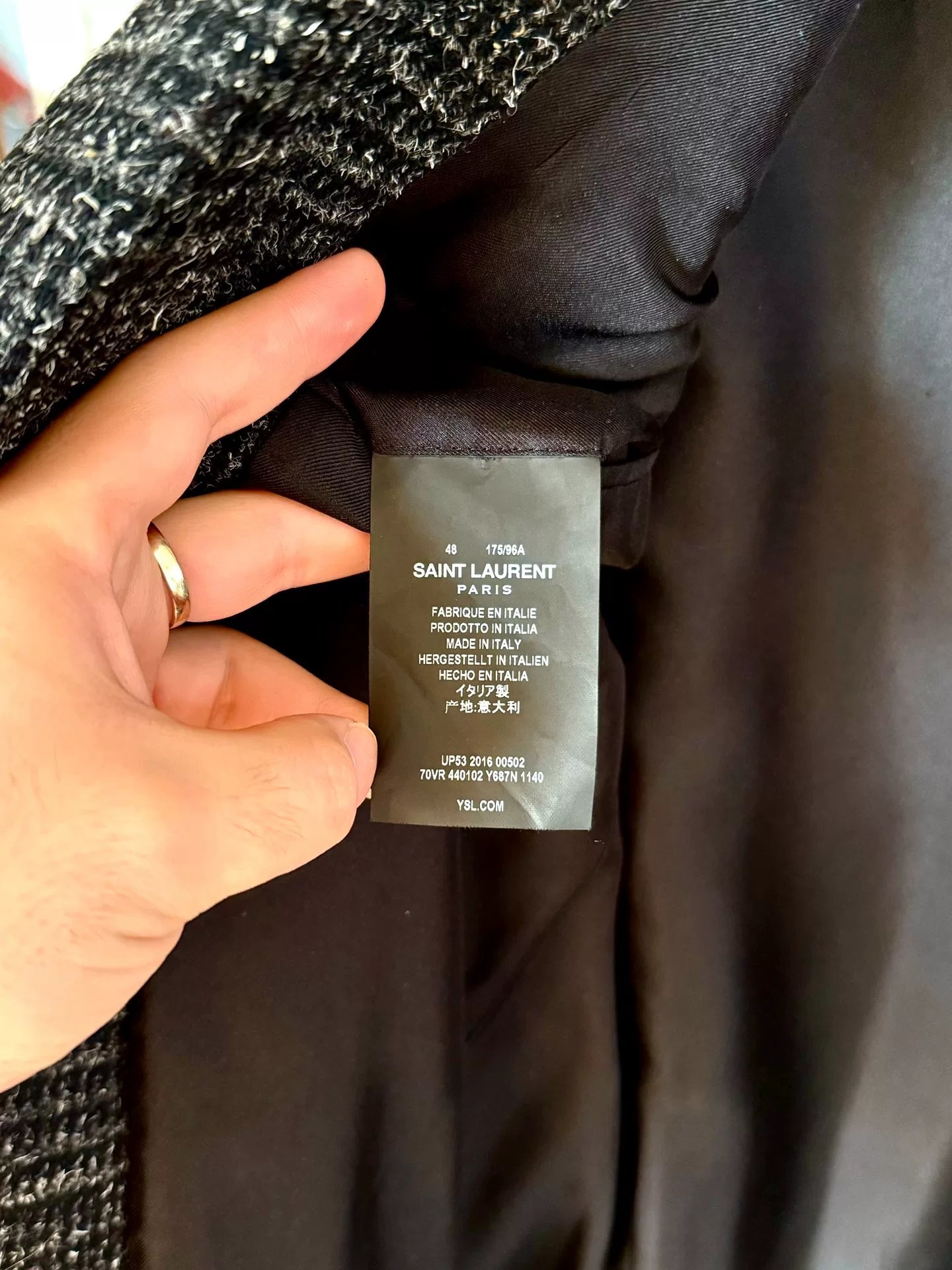 Saint Laurent Black Grey Prince of Wales Jacket