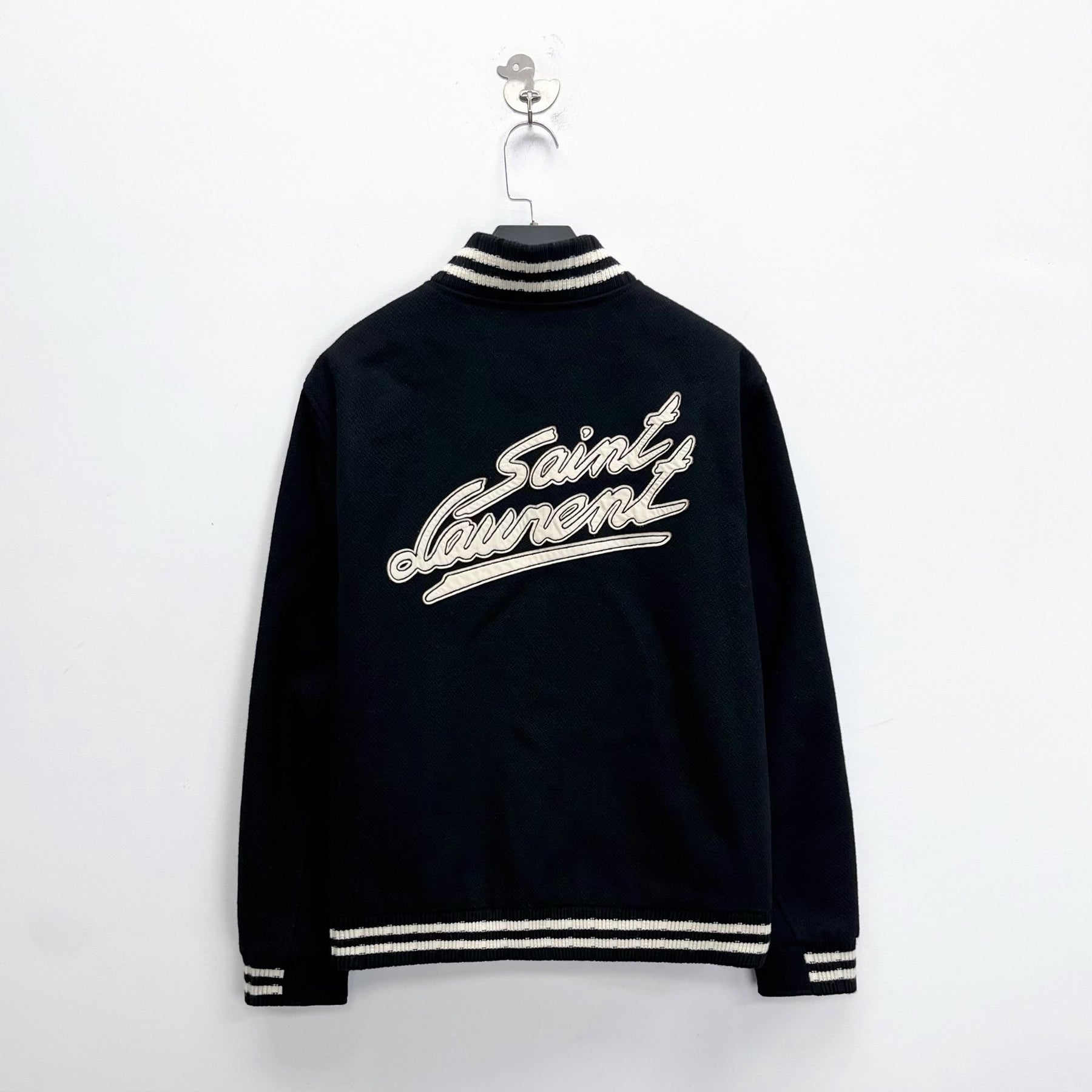Saint Laurent Black White Striped Logo Jacket