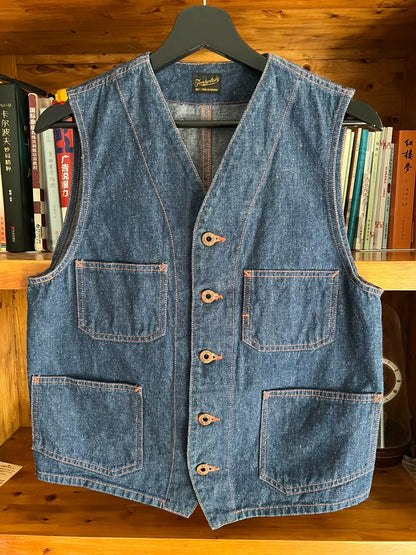 denim work vest with copper buttons