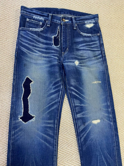 neighborhood patchwork distressed denim pants