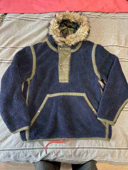 cozy navy fleece pullover with hood