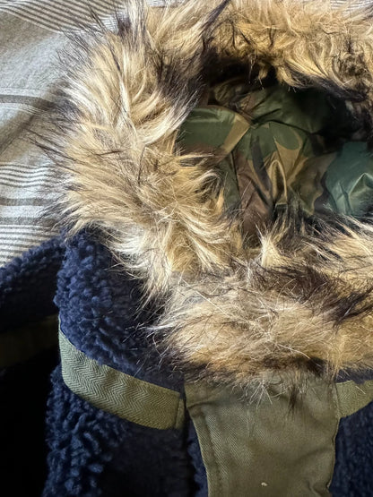 cozy navy fleece pullover with hood