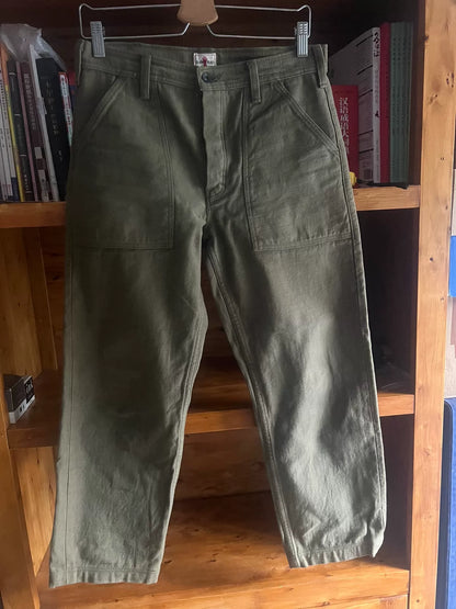 green cargo work pants with thick fabric