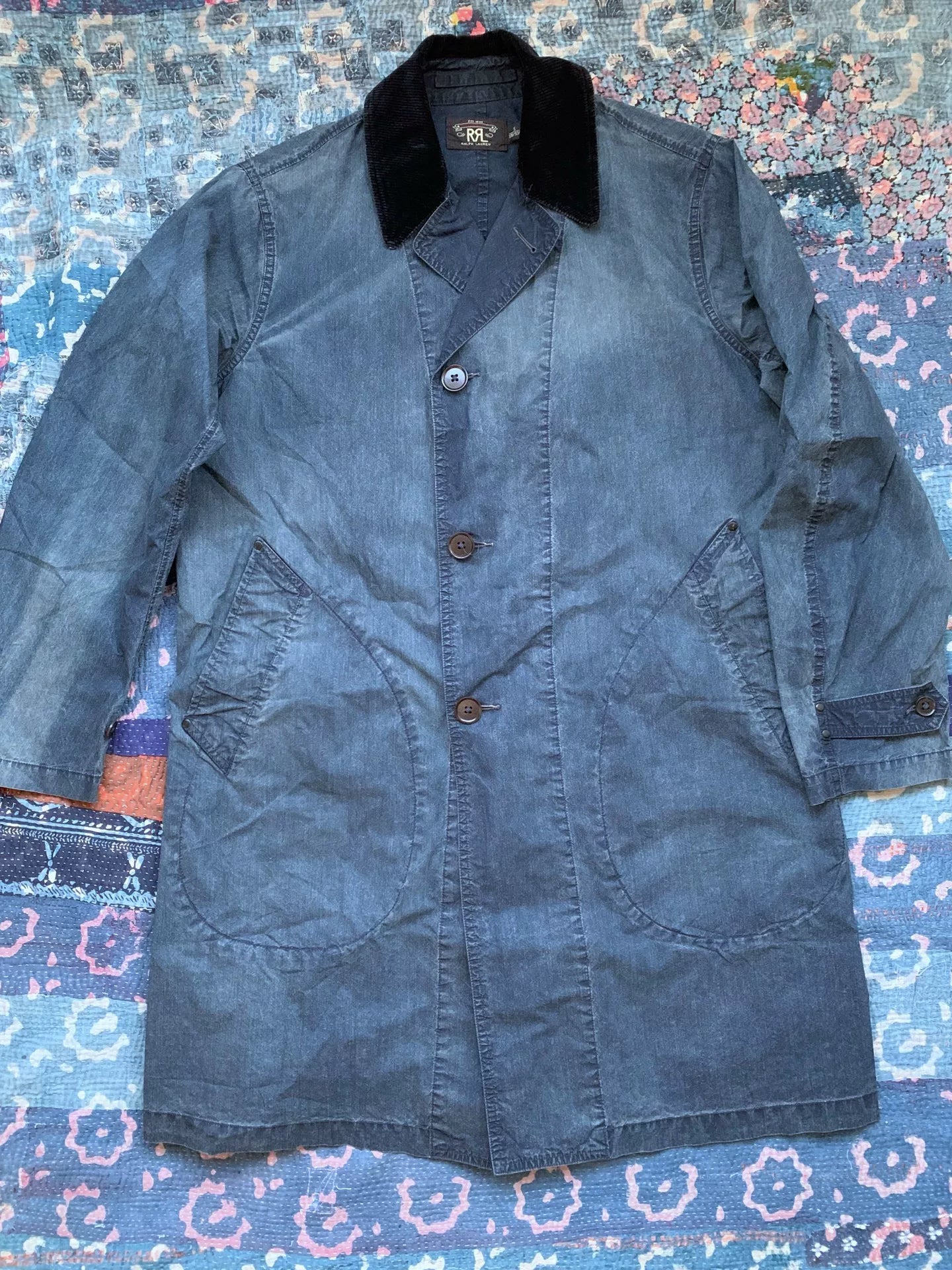 RRL Distressed Corduroy Patchwork Trench