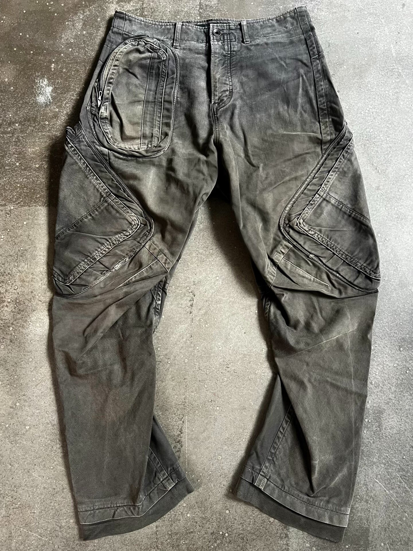 distressed gray tactical cargo pants