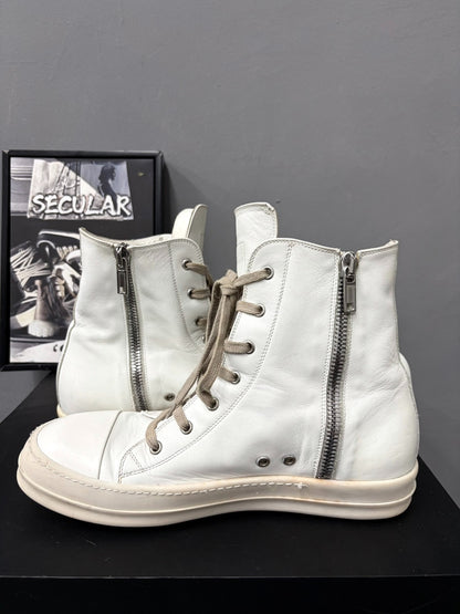 Rick Owens Leather White High-Top Sneakers