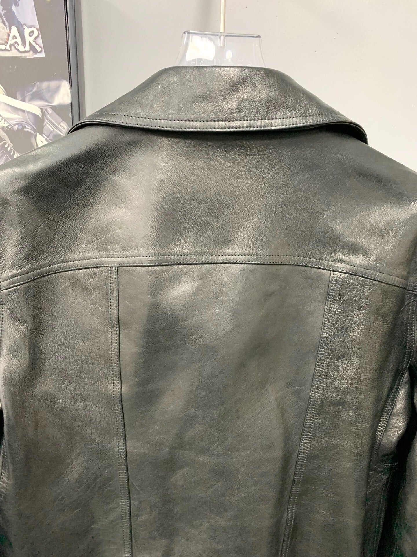 rick owens black leather motorcycle jacket