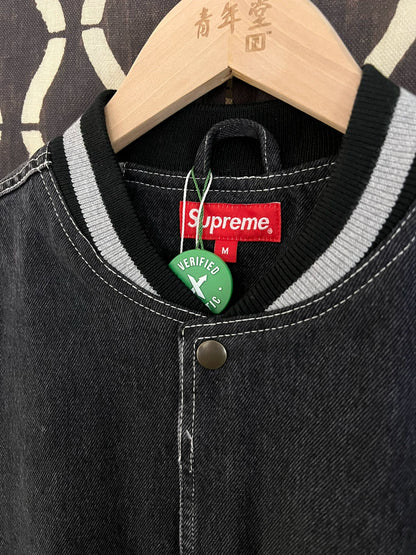 supreme denim varsity jacket in green and blue