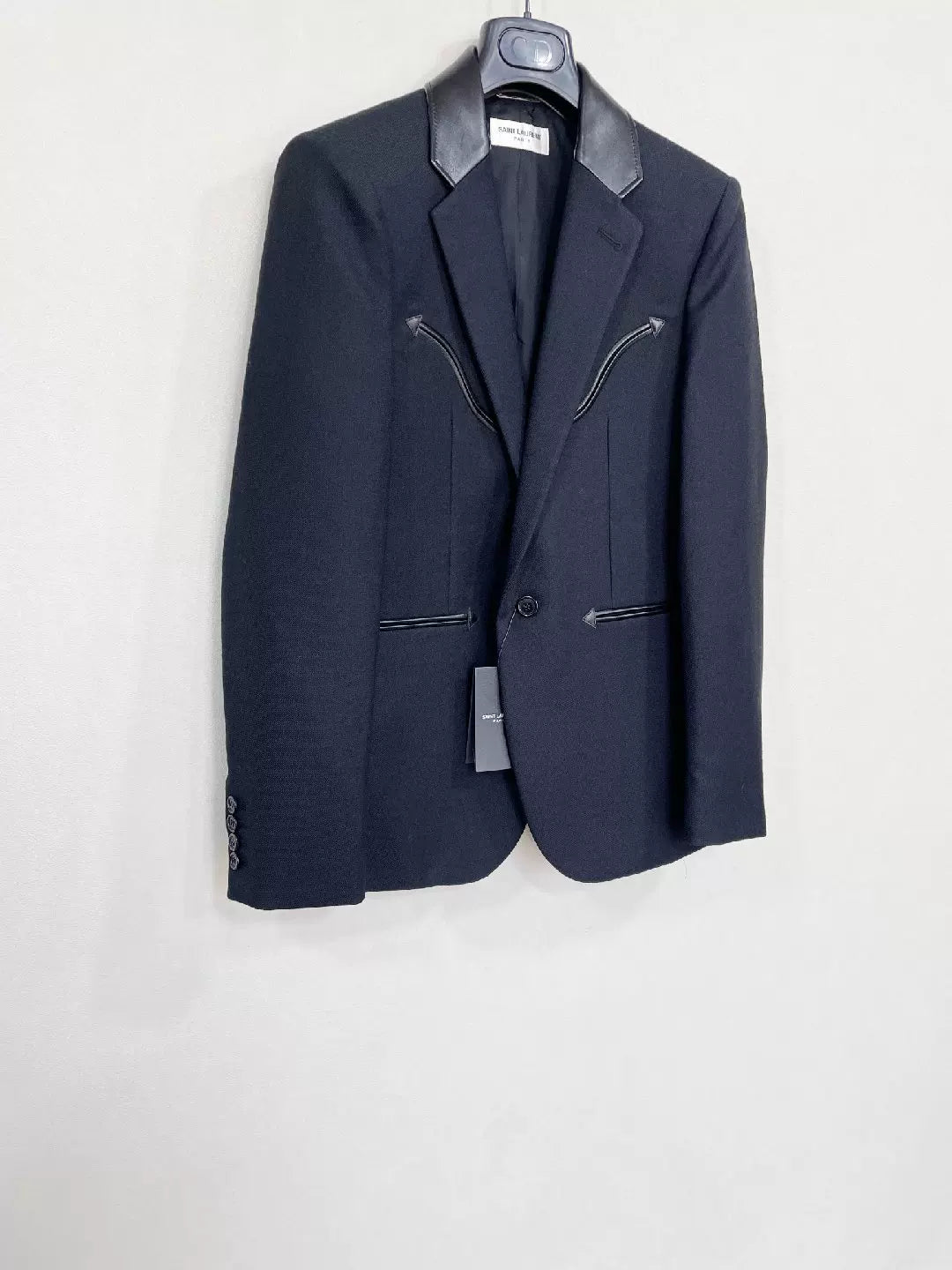 Saint Laurent Wool Leather Collar Blazer