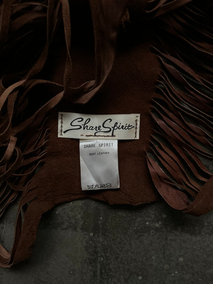 stylish brown fringed leather vest