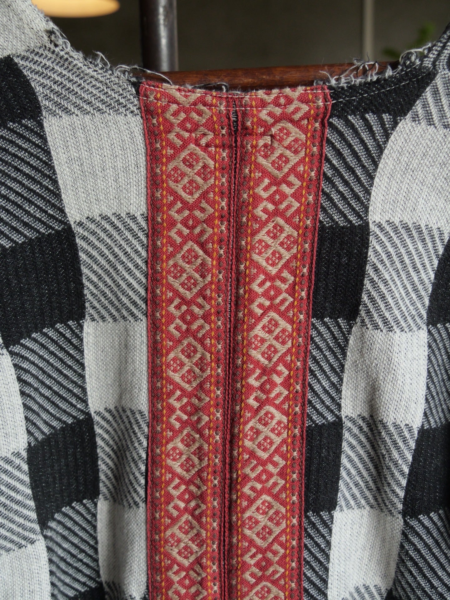 Kapital Black White Check Patchwork Raw Edge Top