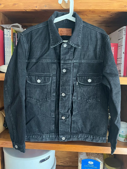 classic denim jacket with leather label