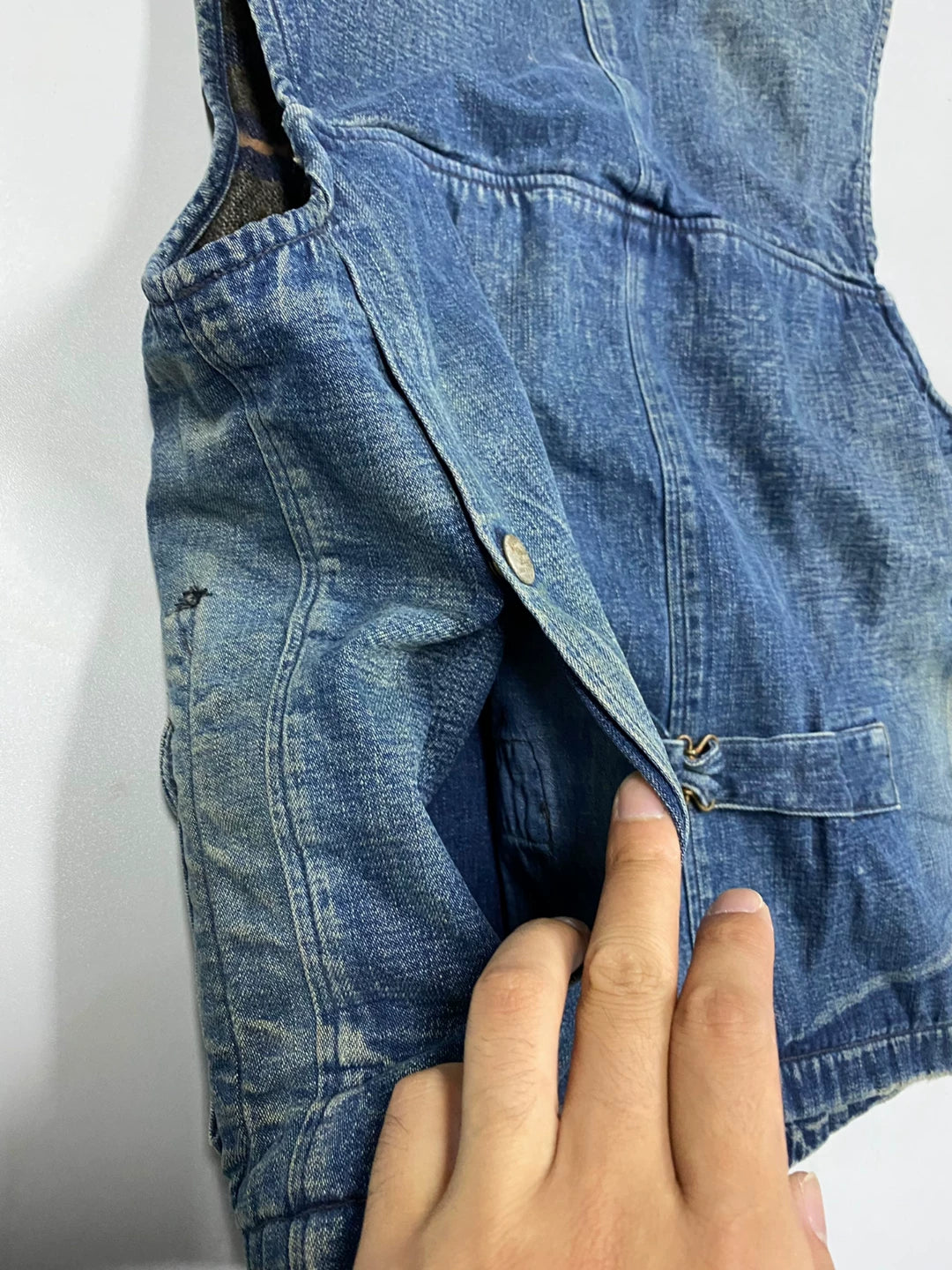 vintage rrl denim vest with heavy washing