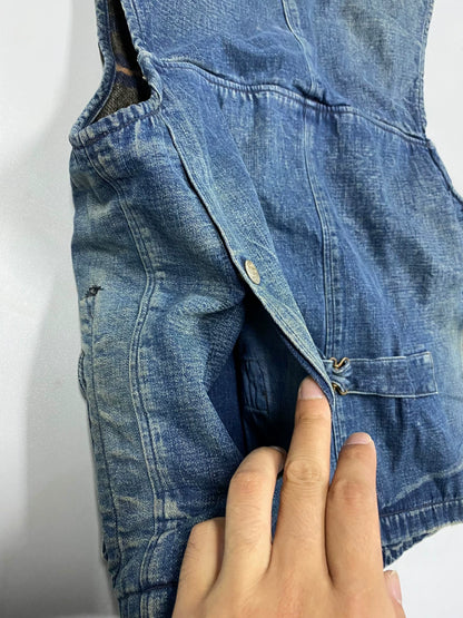 vintage rrl denim vest with heavy washing