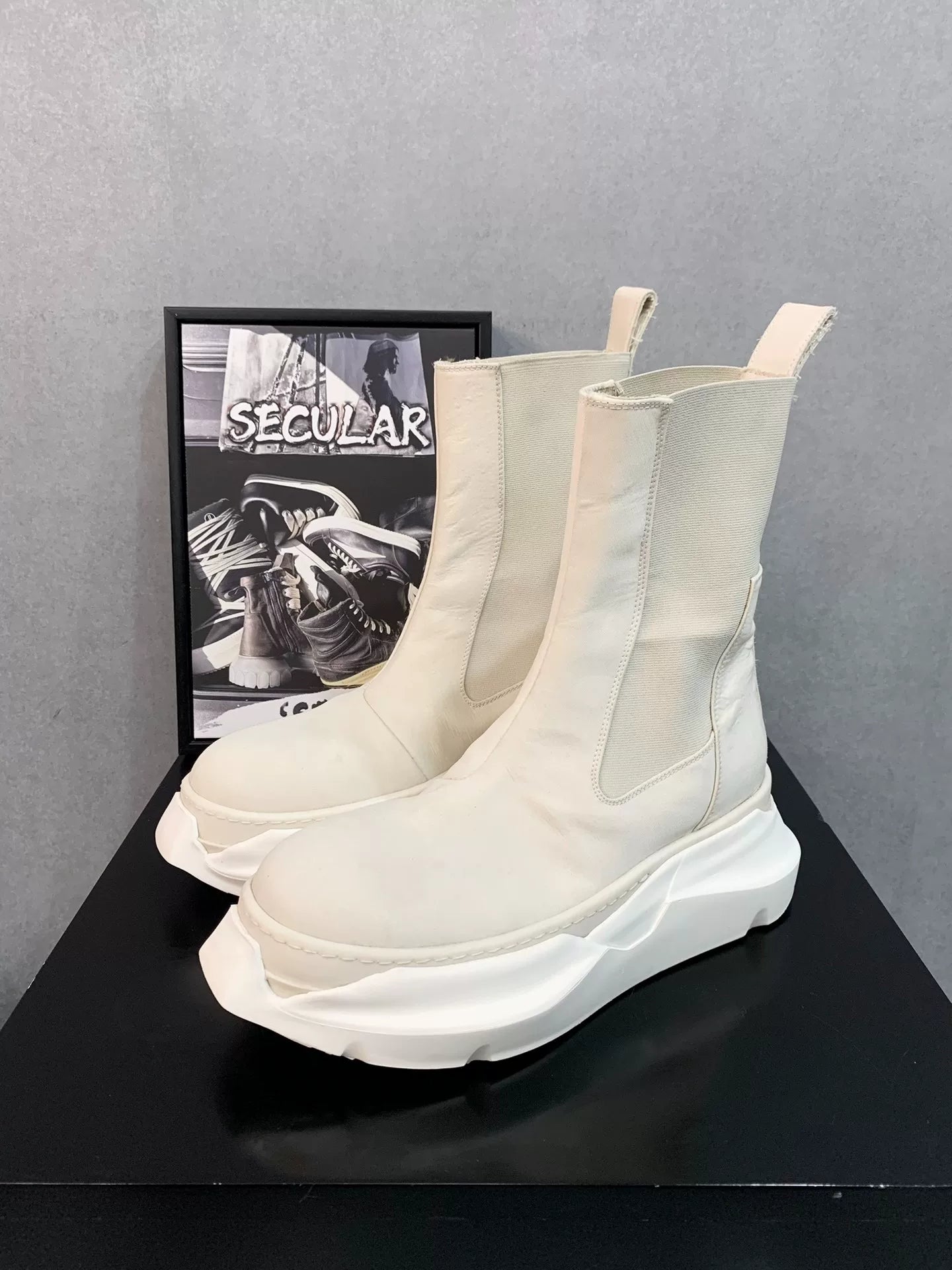 Rick Owens White Chelsea Thick-Sole Boots