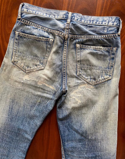 vintage distressed yellow mud denim pants