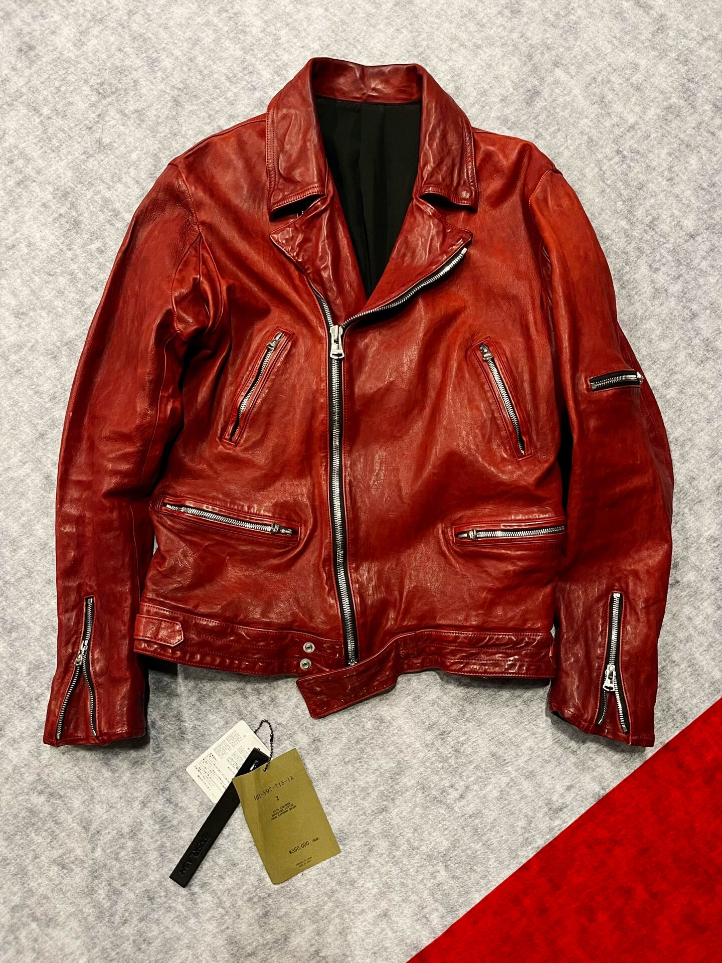 yohji yamamoto red leather biker jacket