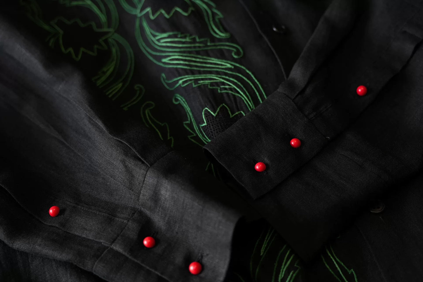 embroidered black long sleeve shirt