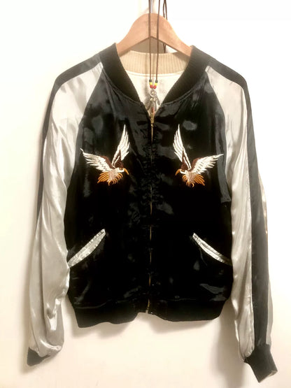 vintage embroidered bomber jacket with dual sides